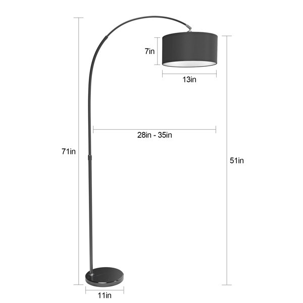 Orren Ellis 71'' Black Arched/Arc Floor Lamp with Marble Base & Reviews